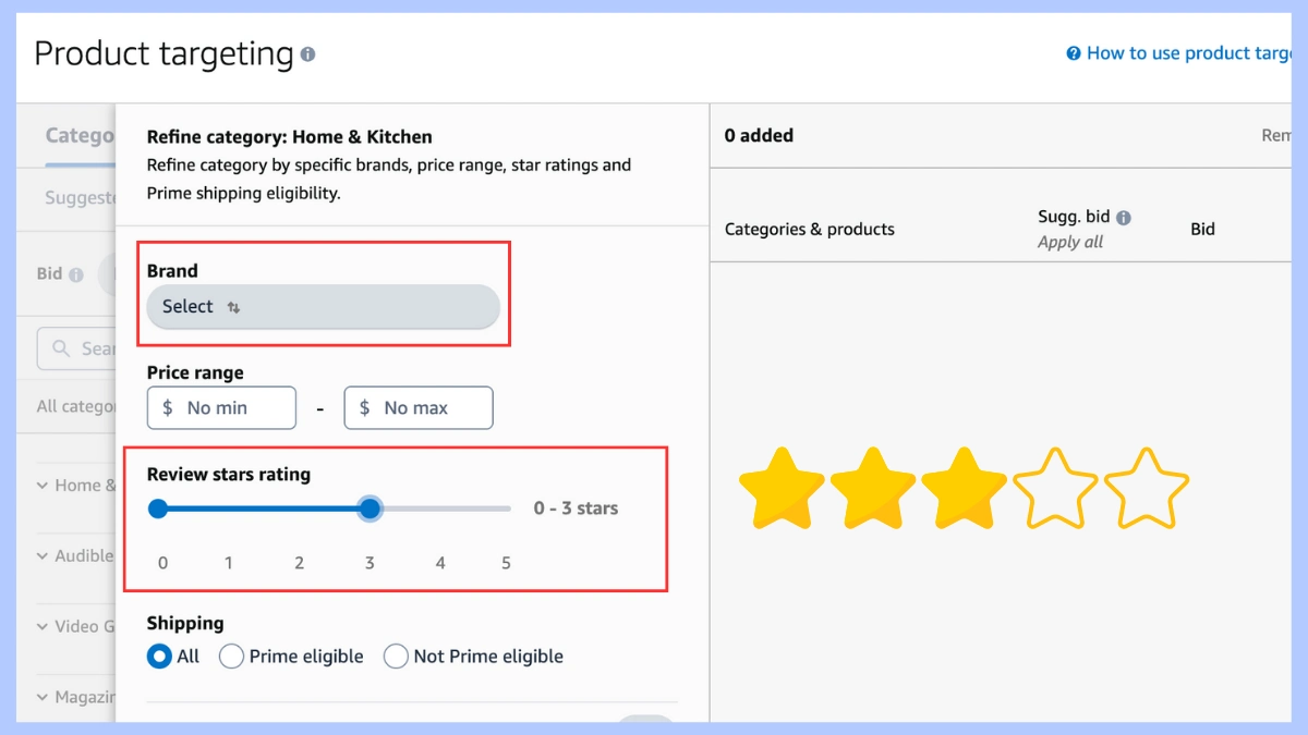 Filter the bad competition to 3 or 4 stars in each targeting campaign