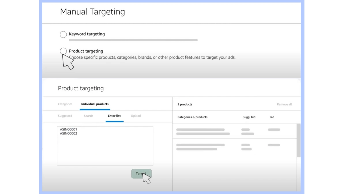 Process of product targeting in Sponsored product campaigns
