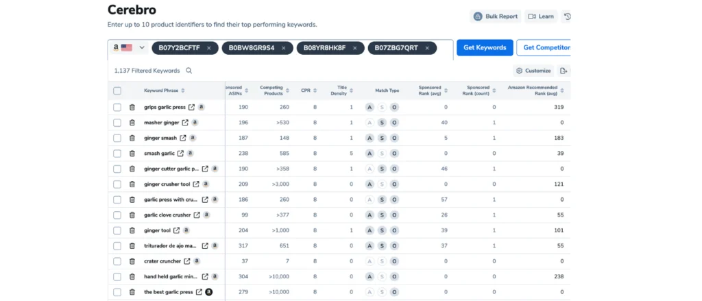 Advance keyword research for Amazon PPC on Cerebro