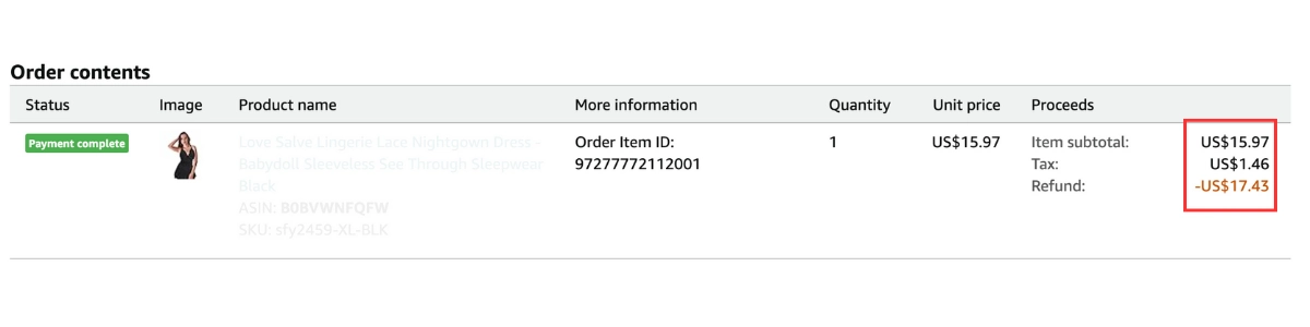 Loss you face by a single customer return item - Amazon reimbursement claim