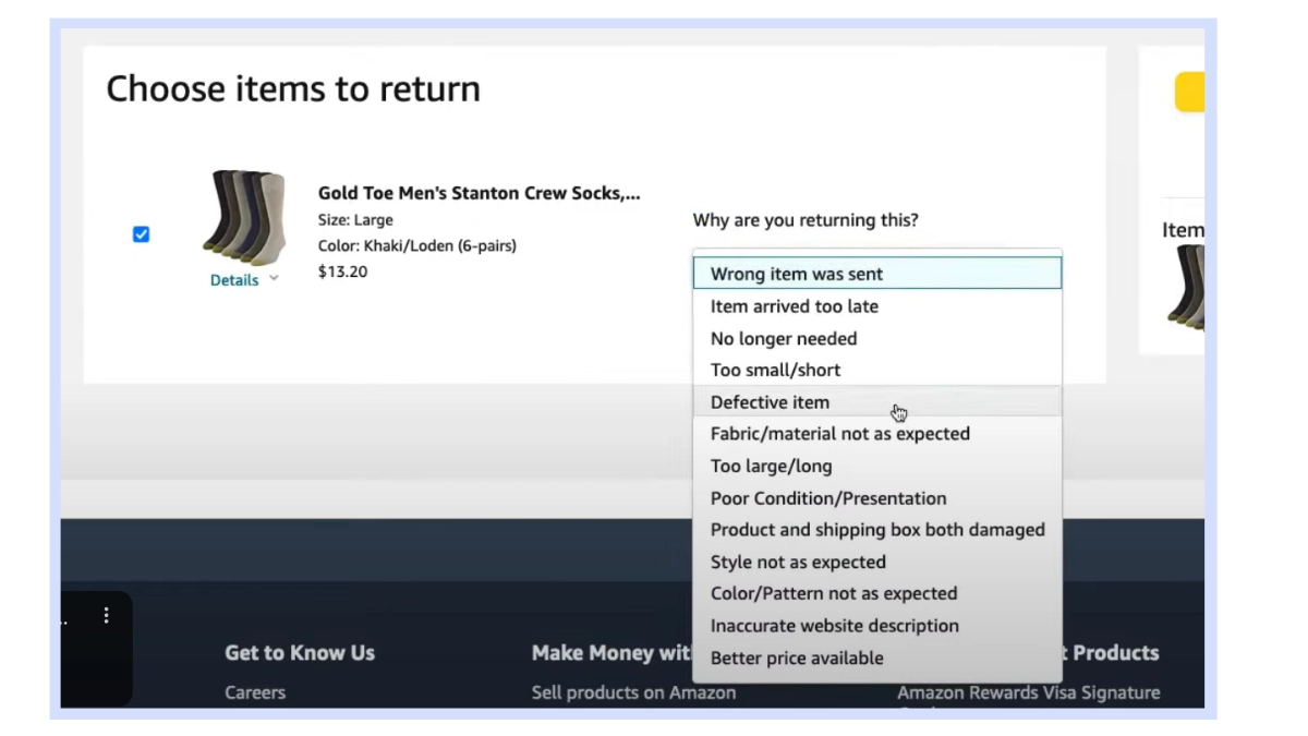 Step 2_ Choose the issue for which you are requesting a refund